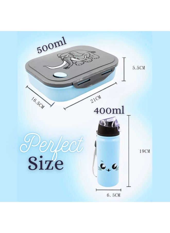 MIZAJIC Bento Lunch Box for Kids with 400ml Water Bottle Leakproof 4 Compartment Food Container Durable Unbreakable & Eco Friendly Lunch Box for School & Picnic Dishwasher Safe (Blue with Bottle) - Image 5